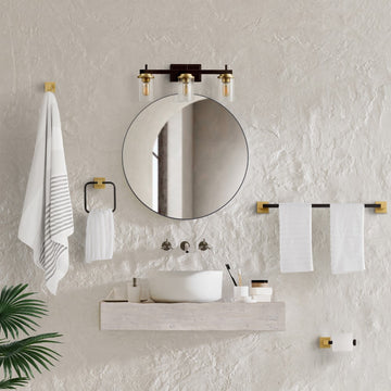 Liam 23.25" 3-Light Farmhouse Industrial Vanity Light with Bathroom Hardware Accessory Set - JONATHAN Y